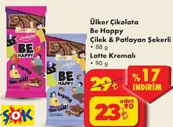 ÜLKER ÇİKOLATA BE HAPPY ÇİLEK & PATLAYAN ŞEKERLİ 88 G LATTE KREMALI 90 G